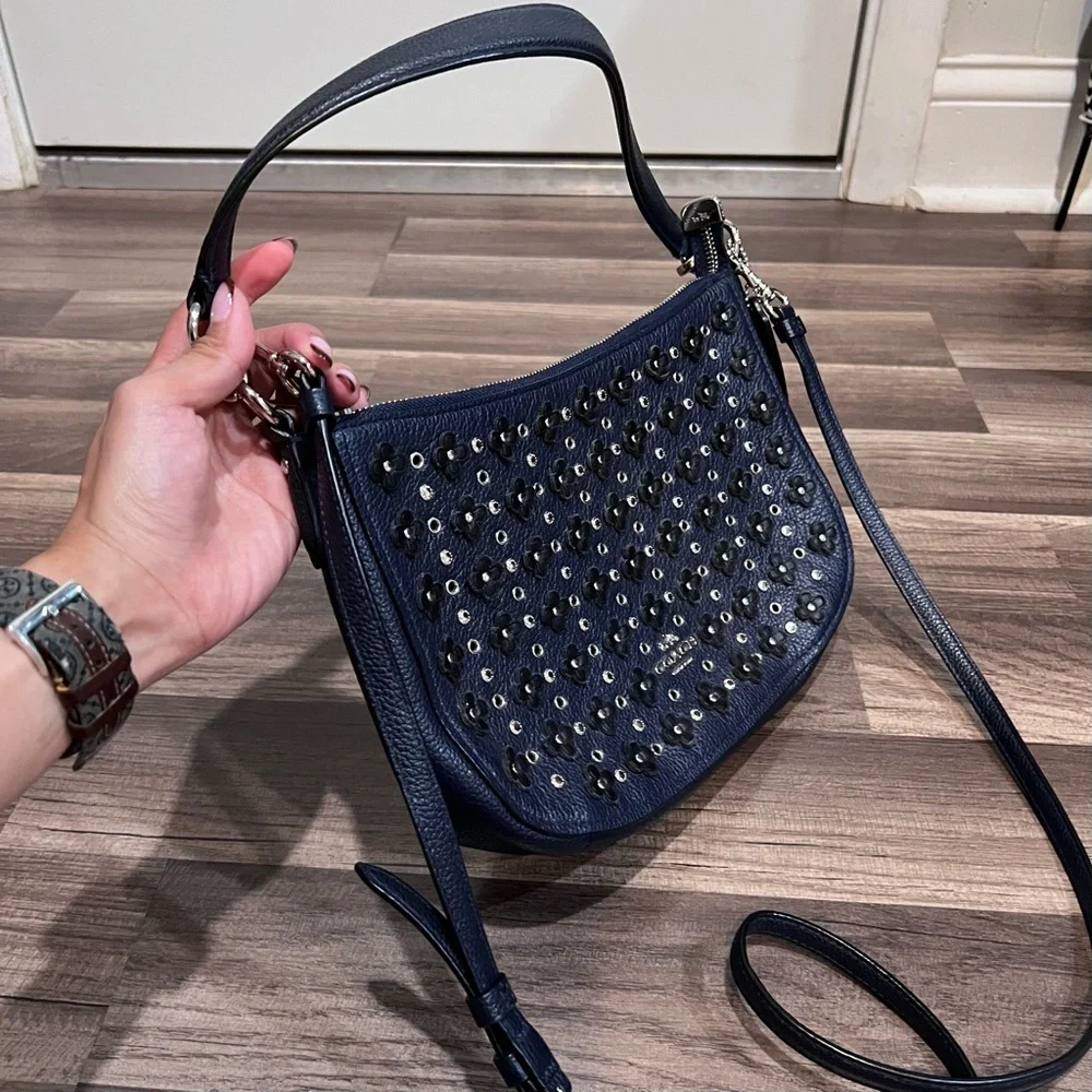 Coach Chelsea Navy With Floral Rivets Studded Women's Crossbody Bag - Picture 3 of 15